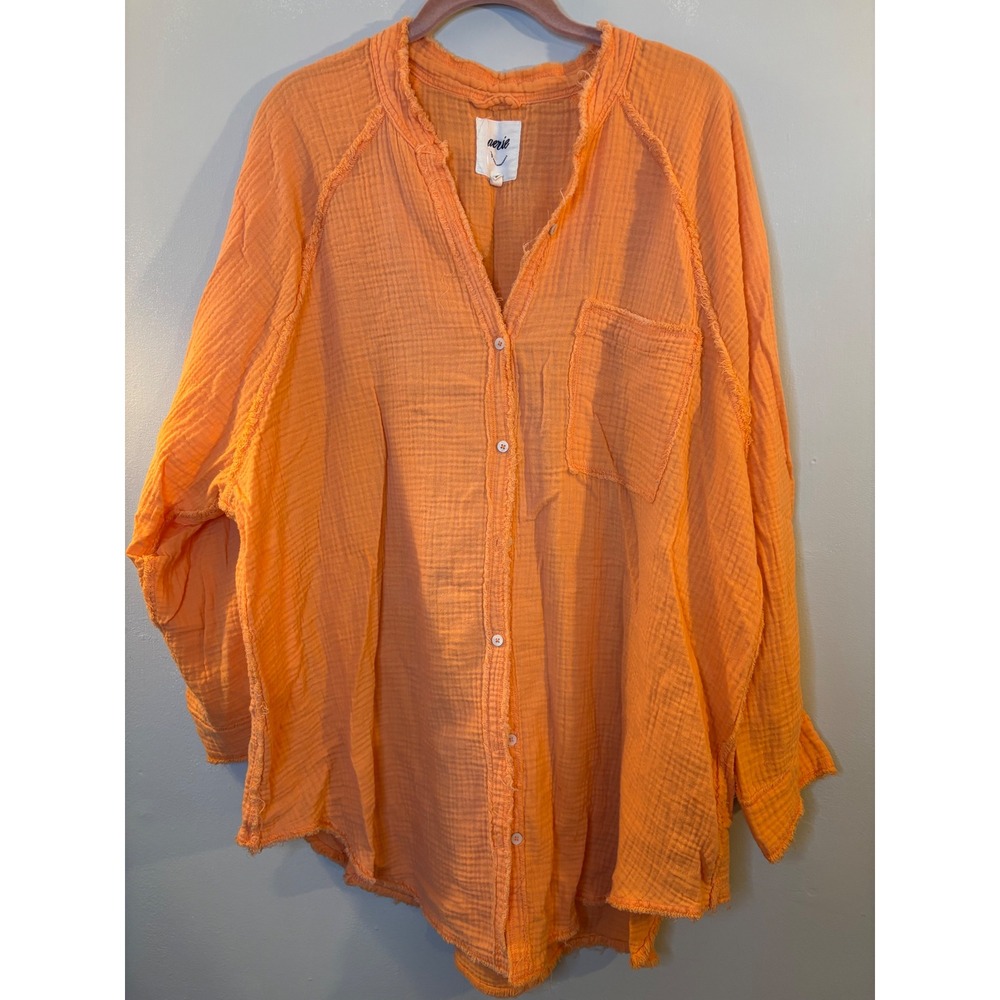 Aerie Daybreak‎ Orange Gauze Swim Cover Up Shirt XL Beach